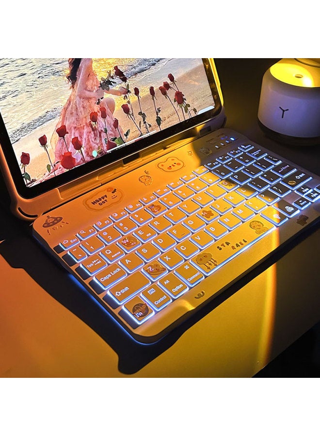 Cute Girls Wireless Bluetooth Tablet Keyboard For Apple IPad For Huawei Matepad For Xiaomi Glory Phone-Color:Backlight White 10inch Single Bluetooth Keyboard (data Cable + Sticker) - Image 1