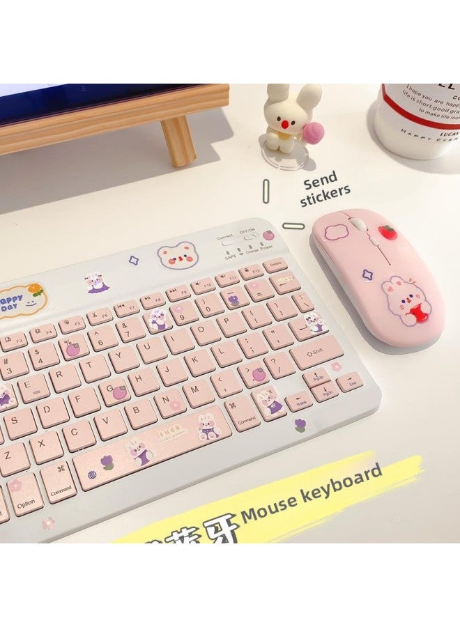 Cute Girls Wireless Bluetooth Tablet Keyboard For Apple IPad For Huawei Matepad For Xiaomi Glory Phone-Color:Backlight White 10inch Single Bluetooth Keyboard (data Cable + Sticker) - Image 3