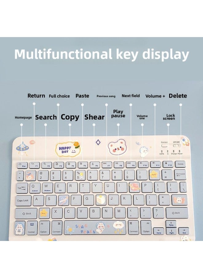 Cute Girls Wireless Bluetooth Tablet Keyboard For Apple IPad For Huawei Matepad For Xiaomi Glory Phone-Color:Backlight White 10inch Single Bluetooth Keyboard (data Cable + Sticker) - Image 5