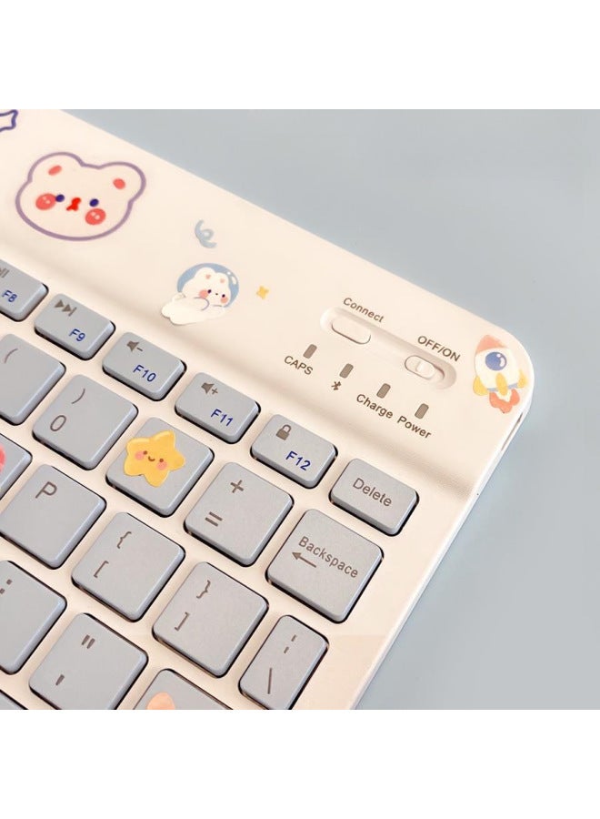 Cute Girls Wireless Bluetooth Tablet Keyboard For Apple IPad For Huawei Matepad For Xiaomi Glory Phone-Color:Backlight White 10inch Single Bluetooth Keyboard (data Cable + Sticker) - Image 4