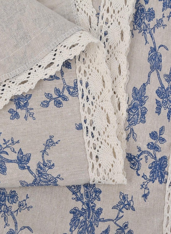 tiosggd Small Blue Floral Tablecloth Square 24 x 24 inch, Spring Burlap Linen Nightstand Cover, French Vintage Table Cover, End Bedside Chinoiserie Flower Table Cloth, Washable Farmhouse Blue Home Decor - Image 3