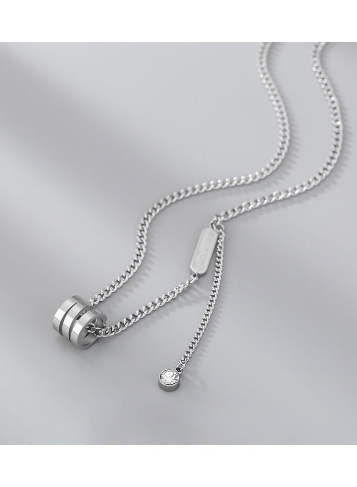 Light Luxury Transportation Titanium Steel Necklace Women's Golden Temperament Sweater Chain Tassel Zirconia Lock Chain Niche T-shirt Chain