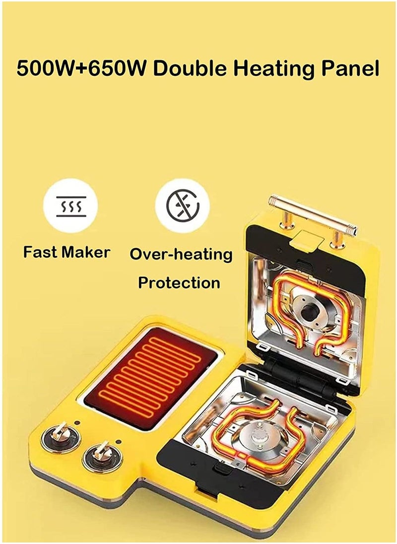 GT-Wheel - Multifunction Sandwich Maker, with Removable Plates,3 in 1 Breakfast Machine and Hot Pot Boiler for Egg Cooker and Sandwich, Waffle (Pink) - Image 1