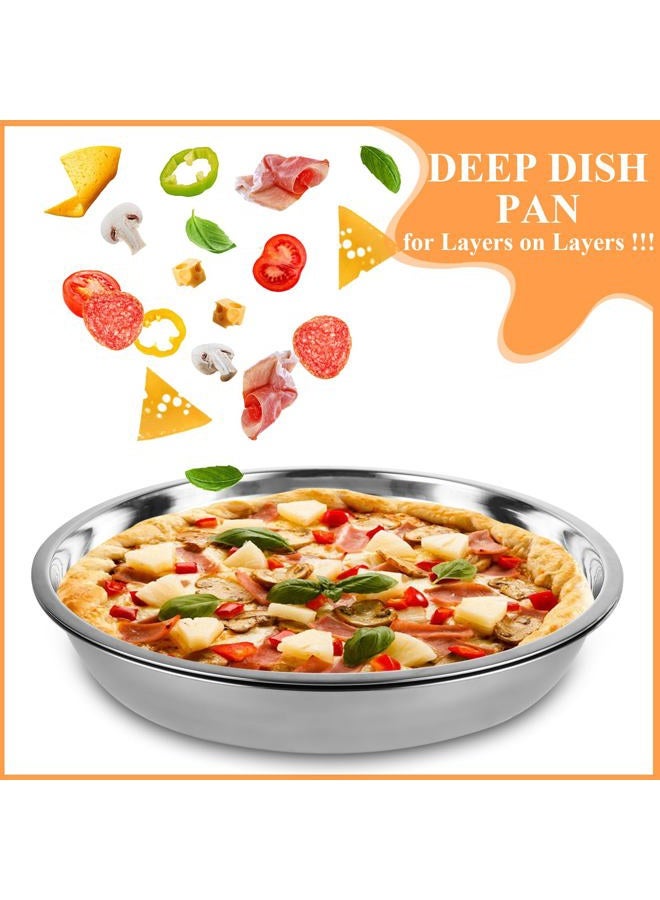 AKOLAFE 6 Pack Deep Dish Pizza Pan 12 Inch Stainless Steel Pizza Pan for Oven Large Pizza Plates Set Round Pizza Baking Sheet Metal Pizza Platter Personal Pizza Trays for Serving Cooking Grilling - Image 2