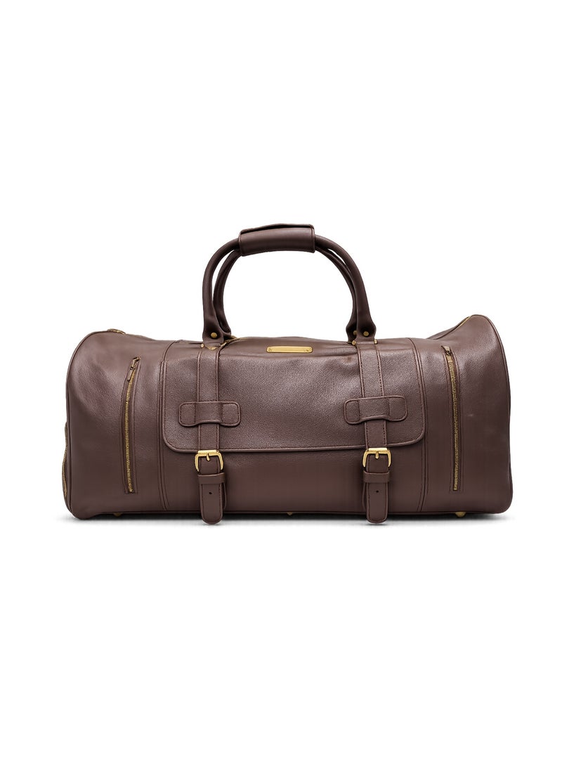 MyPT Leather Duffel Bag, Large Travel Gym Bag, Weekender Overnight Carry-On Luggage, Waterproof Sports Bag with Multiple Pockets, Adjustable Shoulder Strap, Brown - Image 1