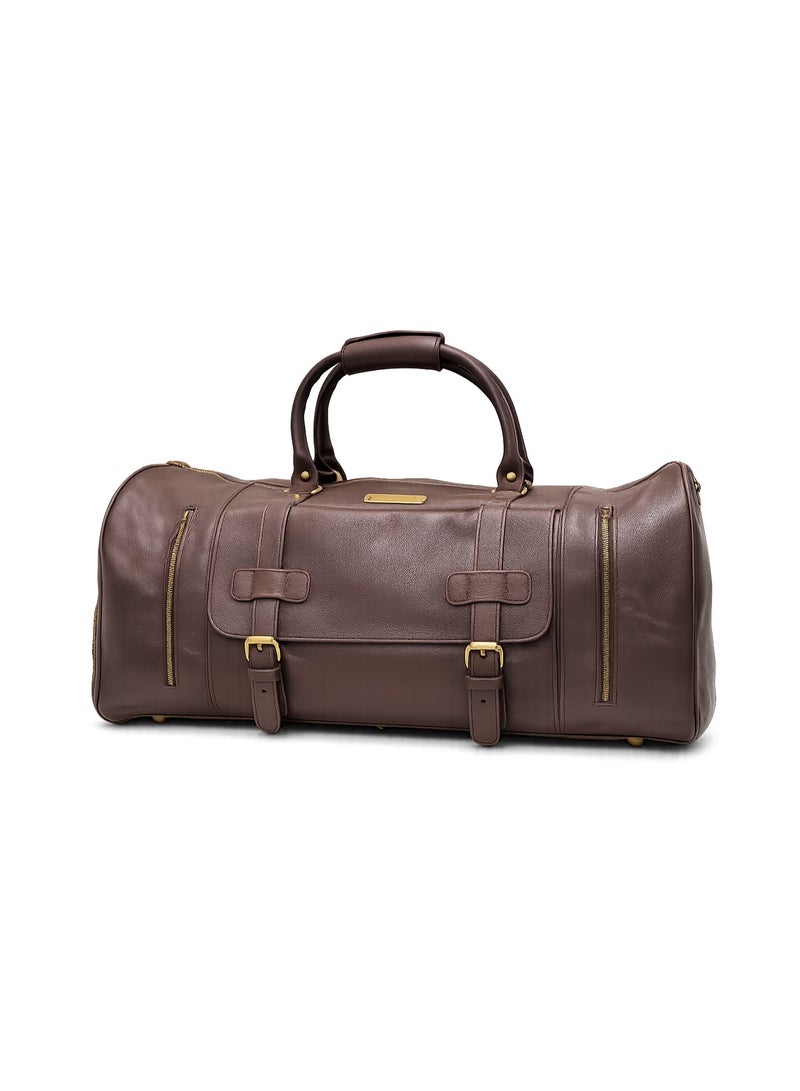 MyPT Leather Duffel Bag, Large Travel Gym Bag, Weekender Overnight Carry-On Luggage, Waterproof Sports Bag with Multiple Pockets, Adjustable Shoulder Strap, Brown - Image 2