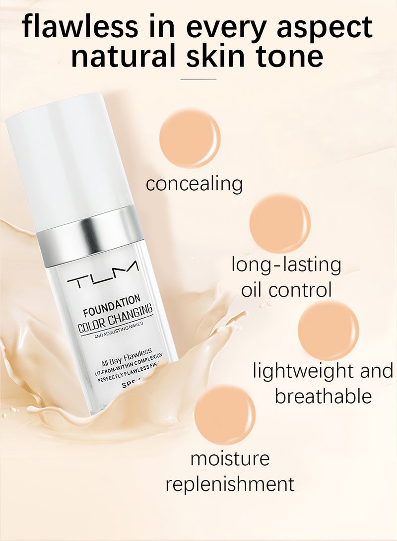 تي إل إم كريم أساس سائل متغير اللون، كريم أساس مرطب خالي من العيوب بتغطية كاملة، كريم أساس مرطب خالٍ من العيوب يدوم طويلاً مع كريم أساس مرطب مع كريم واقي من الشمس، 30 مل - Image 3