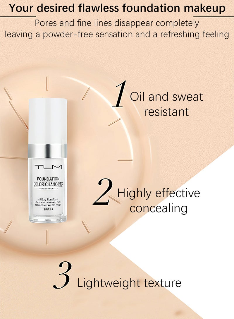 تي إل إم كريم أساس سائل متغير اللون، كريم أساس مرطب خالي من العيوب بتغطية كاملة، كريم أساس مرطب خالٍ من العيوب يدوم طويلاً مع كريم أساس مرطب مع كريم واقي من الشمس، 30 مل - Image 4