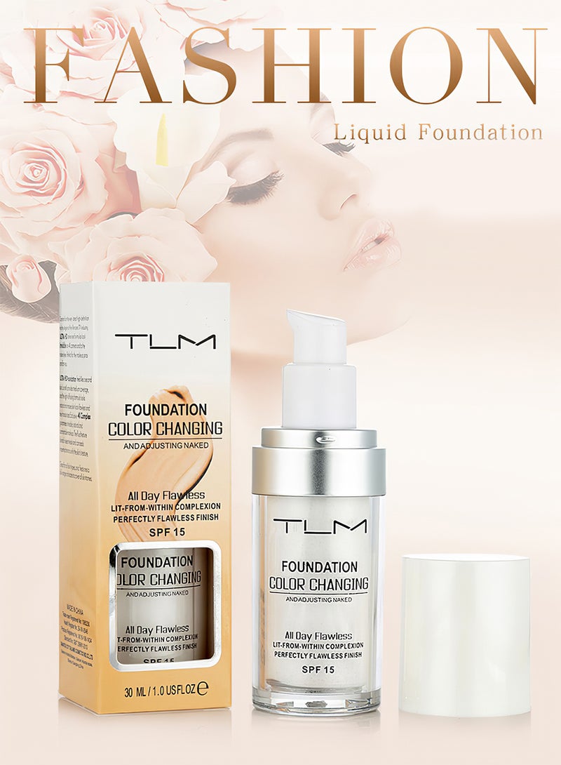 تي إل إم كريم أساس سائل متغير اللون، كريم أساس مرطب خالي من العيوب بتغطية كاملة، كريم أساس مرطب خالٍ من العيوب يدوم طويلاً مع كريم أساس مرطب مع كريم واقي من الشمس، 30 مل - Image 2