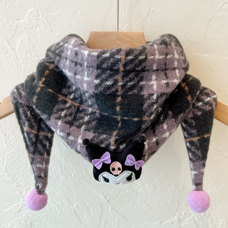 Kids Winter Triangle Scarf Warm Neck Wrap 4#Purple plaid kulomi 