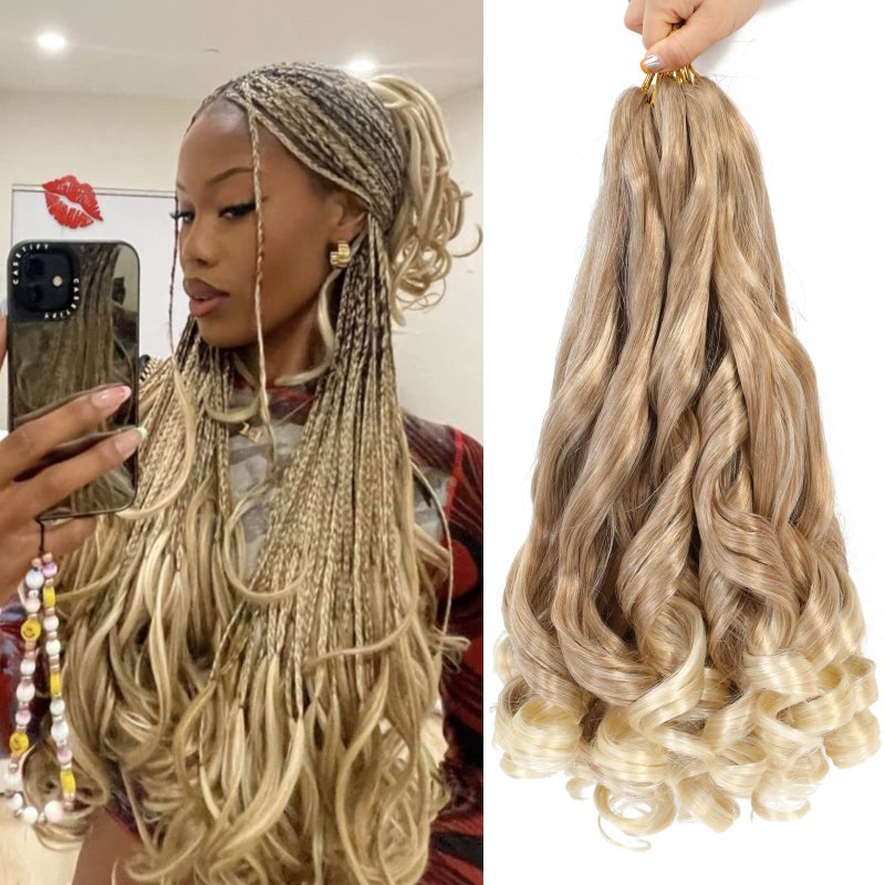 Flagship Ombre Blonde French Curl Braiding Hair 8packs 16inch 27613 Color Pre Stretched Curly Ombre Braiding Hair for Goddess Box Braids Hair Bounce Curl Loose Wave Crochet Braids for Black Women - Image 2