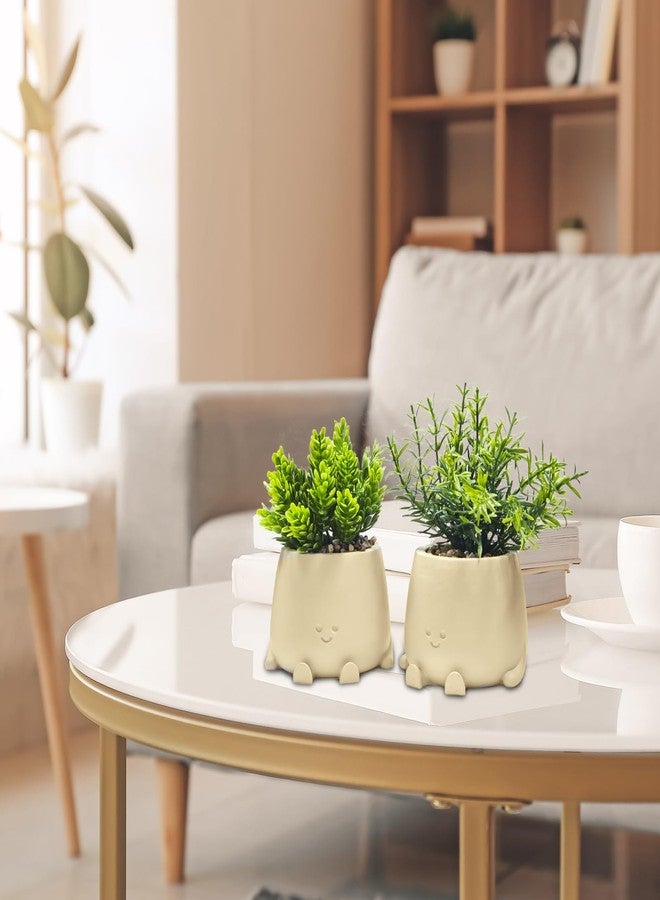 asdfg Small Fake Plants Artificial Potted - 2 Packs Smiley Face Faux Plant Planter, Artificial Plants Indoor Decor, Mini Cute Fake Pots Plant for Shelf Desk Bathroom Coffee Table Kitchen foffice Home Decor - Image 5