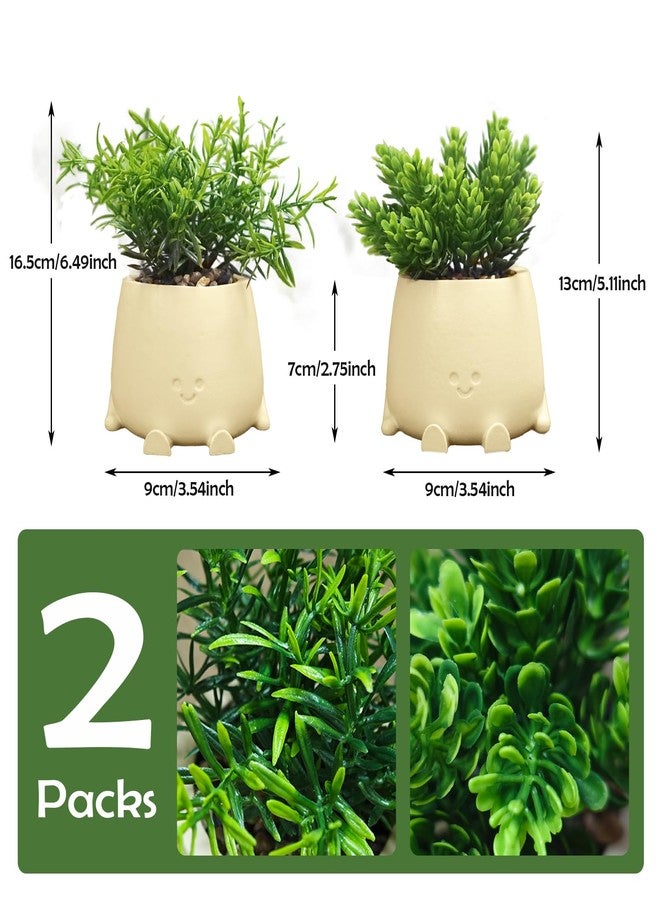 asdfg Small Fake Plants Artificial Potted - 2 Packs Smiley Face Faux Plant Planter, Artificial Plants Indoor Decor, Mini Cute Fake Pots Plant for Shelf Desk Bathroom Coffee Table Kitchen foffice Home Decor - Image 3