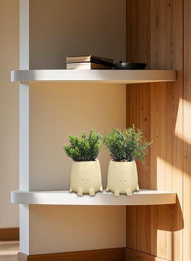 asdfg Small Fake Plants Artificial Potted - 2 Packs Smiley Face Faux Plant Planter, Artificial Plants Indoor Decor, Mini Cute Fake Pots Plant for Shelf Desk Bathroom Coffee Table Kitchen foffice Home Decor - Image 2