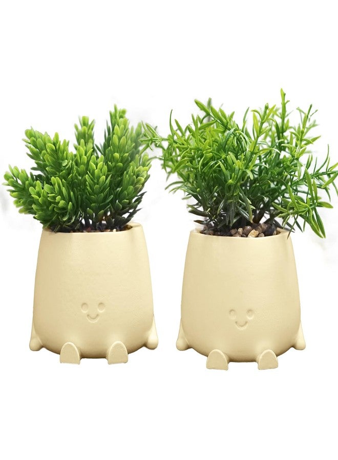 asdfg Small Fake Plants Artificial Potted - 2 Packs Smiley Face Faux Plant Planter, Artificial Plants Indoor Decor, Mini Cute Fake Pots Plant for Shelf Desk Bathroom Coffee Table Kitchen foffice Home Decor - Image 1