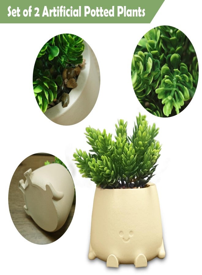 asdfg Small Fake Plants Artificial Potted - 2 Packs Smiley Face Faux Plant Planter, Artificial Plants Indoor Decor, Mini Cute Fake Pots Plant for Shelf Desk Bathroom Coffee Table Kitchen foffice Home Decor - Image 4