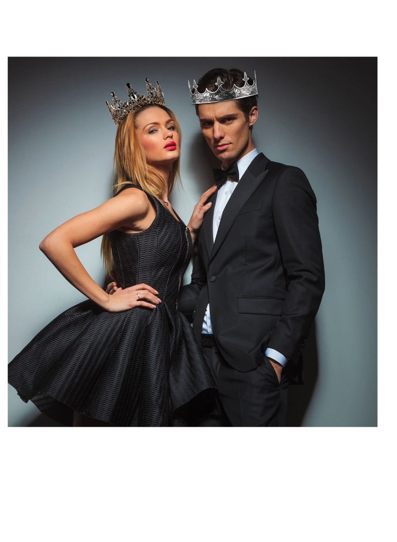 SOLARAE Prom King and Queen Crowns, 2 Pcs Antique Royal King Crown, Women Baroque Queen Crown, Crystal Tiara Crowns Prom Accessories, for Wedding Birthday Party Costume - Image 5