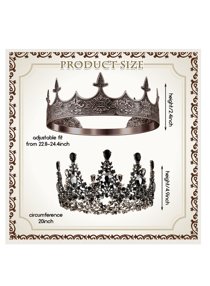 SOLARAE Prom King and Queen Crowns, 2 Pcs Antique Royal King Crown, Women Baroque Queen Crown, Crystal Tiara Crowns Prom Accessories, for Wedding Birthday Party Costume - Image 2