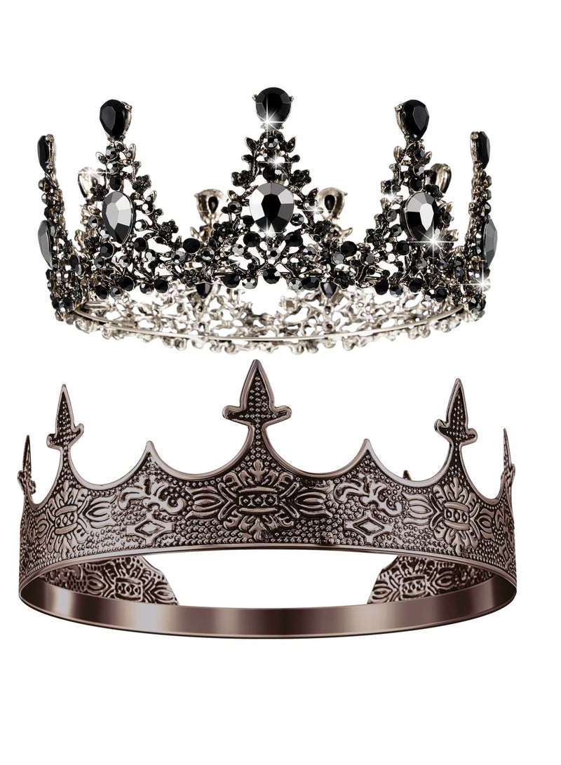 SOLARAE Prom King and Queen Crowns, 2 Pcs Antique Royal King Crown, Women Baroque Queen Crown, Crystal Tiara Crowns Prom Accessories, for Wedding Birthday Party Costume - Image 1