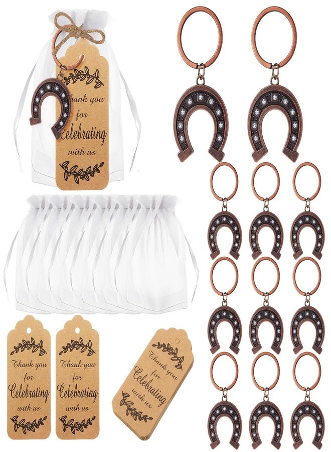 Ecation 20 Set Horseshoe Keychain Party Favor Horseshoe Thank You Keyring Gift Horse Shoe Charm Accessories Souvenir Tag Organza Bag for Guest Baptism Baby Shower Wedding Thanksgiving(Retro) - Image 1