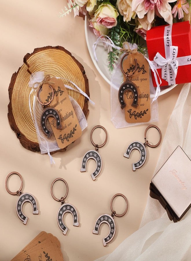 Ecation 20 Set Horseshoe Keychain Party Favor Horseshoe Thank You Keyring Gift Horse Shoe Charm Accessories Souvenir Tag Organza Bag for Guest Baptism Baby Shower Wedding Thanksgiving(Retro) - Image 4