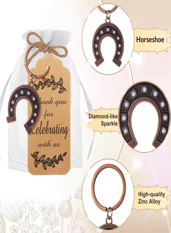 Ecation 20 Set Horseshoe Keychain Party Favor Horseshoe Thank You Keyring Gift Horse Shoe Charm Accessories Souvenir Tag Organza Bag for Guest Baptism Baby Shower Wedding Thanksgiving(Retro) - Image 2