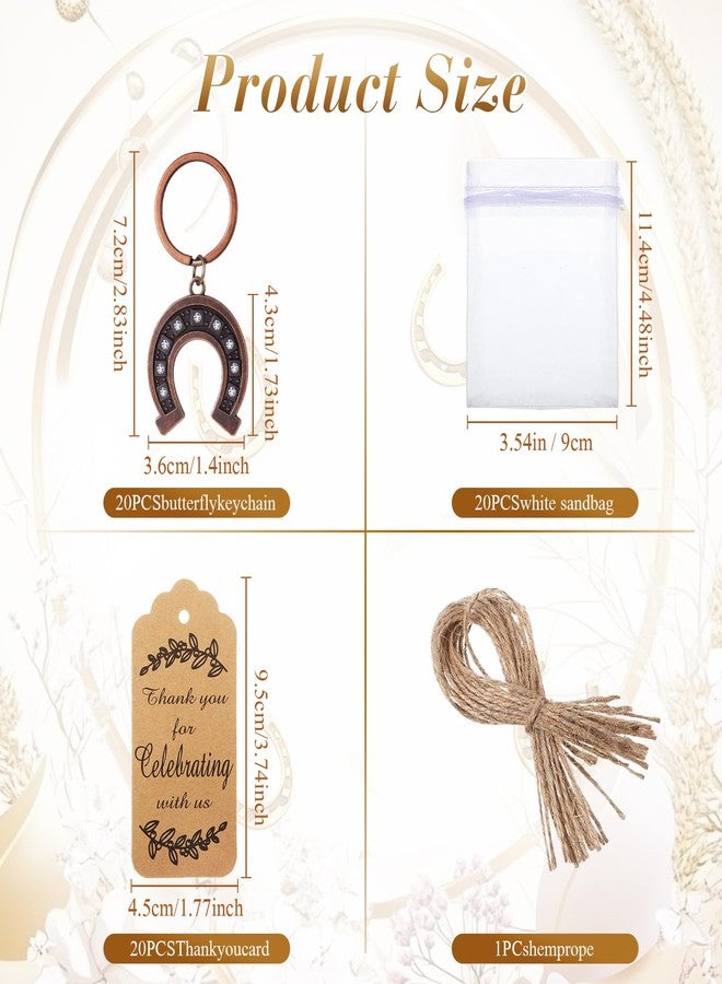 Ecation 20 Set Horseshoe Keychain Party Favor Horseshoe Thank You Keyring Gift Horse Shoe Charm Accessories Souvenir Tag Organza Bag for Guest Baptism Baby Shower Wedding Thanksgiving(Retro) - Image 3