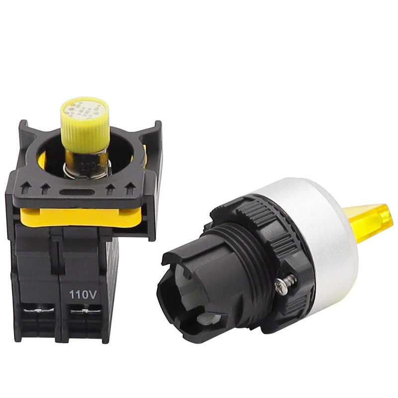 mxuteuk Yellow LED Light Voltage 110V-220V 22mm 1 NO 2 Positions Waterproof IP65 Latching Rotary Selector Switch 10A 600V LA155-A1-10XD-Y - Image 3