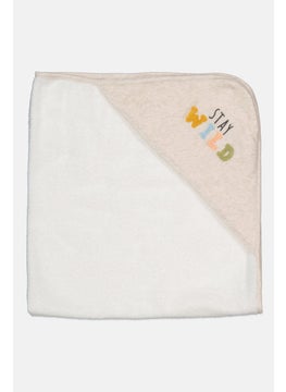 Rabbit + Bear Toddlers Boy Hooded Towel, Cream  - Image 1