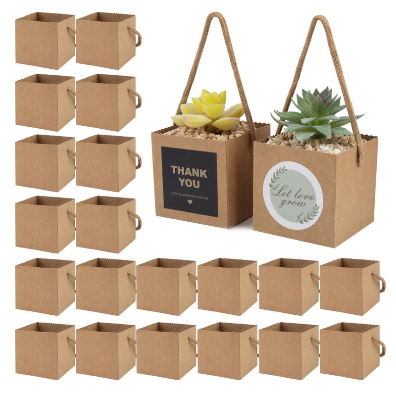 Temlum 2.5 Inch Succulent Wrap Bags (Fits 2.5â€³ Pots) with Thank You & Let Love Grow Stickers, Small Gift Box for Wedding, Baby Shower, Succulent Party Favors for Guests (Brown 40pcs) - Image 1