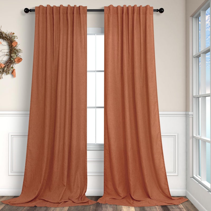 Pitalk Terracotta Curtains 84 Inches Long for Living Room Back Tab Rod Pocket Fall Drapes Semi-Sheer Boho Linen Home Decor Western Curtains for Bedroom 2 Panels Rust Colored - Image 1