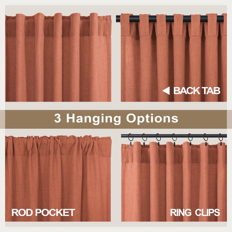 Pitalk Terracotta Curtains 84 Inches Long for Living Room Back Tab Rod Pocket Fall Drapes Semi-Sheer Boho Linen Home Decor Western Curtains for Bedroom 2 Panels Rust Colored - Image 5
