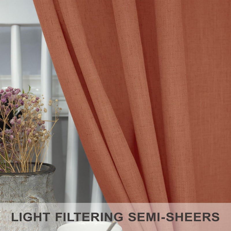 Pitalk Terracotta Curtains 84 Inches Long for Living Room Back Tab Rod Pocket Fall Drapes Semi-Sheer Boho Linen Home Decor Western Curtains for Bedroom 2 Panels Rust Colored - Image 4