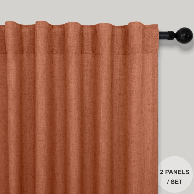 Pitalk Terracotta Curtains 84 Inches Long for Living Room Back Tab Rod Pocket Fall Drapes Semi-Sheer Boho Linen Home Decor Western Curtains for Bedroom 2 Panels Rust Colored - Image 2