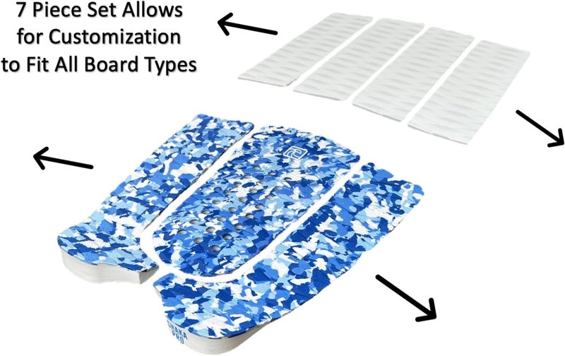 Shaka Pro EVA Surfboard Traction Pads (Front and Back) - 7 Adjustable Pieces with 3M Adhesive - Max Diamond Grip with Kicker and Arch Bar - Fits All Board Sizes - Image 1