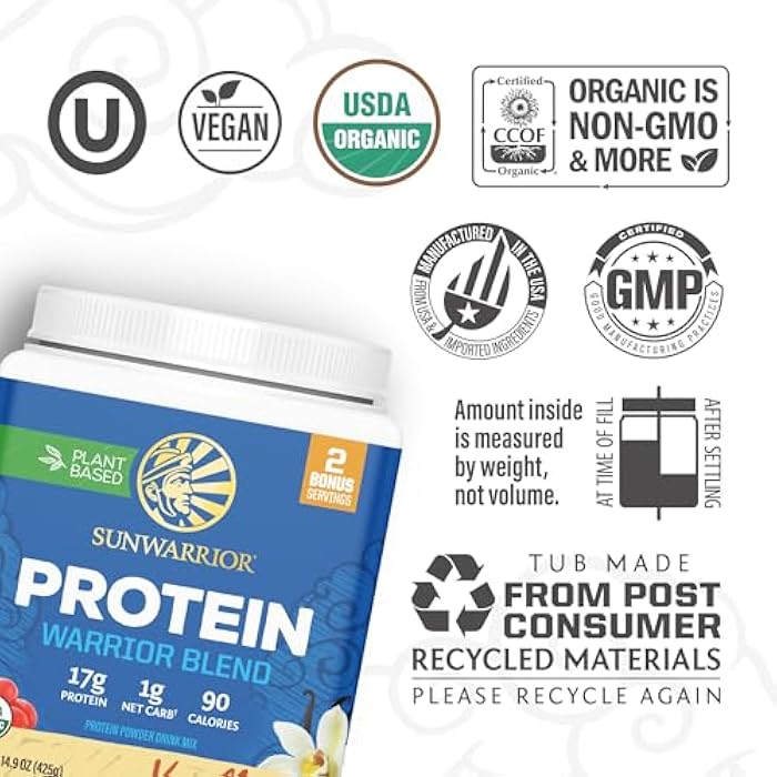 Sunwarrior Organic Plant Based Protein Powder | Vegan Organic Protein Powder Vanilla Flavored with BCAA Amino Acids & Hemp Seed Pea Blend | Non-GMO Soy Dairy Filler & Gluten Free (Vanilla, 17 Servings) - Image 5
