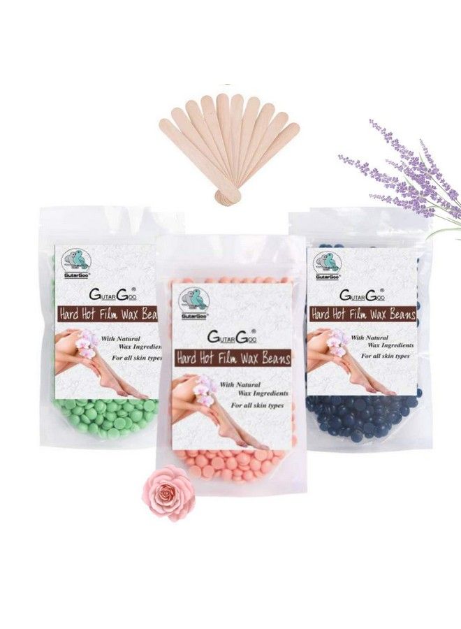 GutarGoo Painless Hair Removal Waxing Kit; 3 Packs Of Hard Film Hot Wax Beans For Stripless Body Wax At Home With Free Spatulas; Multiple Wax Beads For All Hair Types Eyebrow Face Bikini (50 Gms) - Image 1