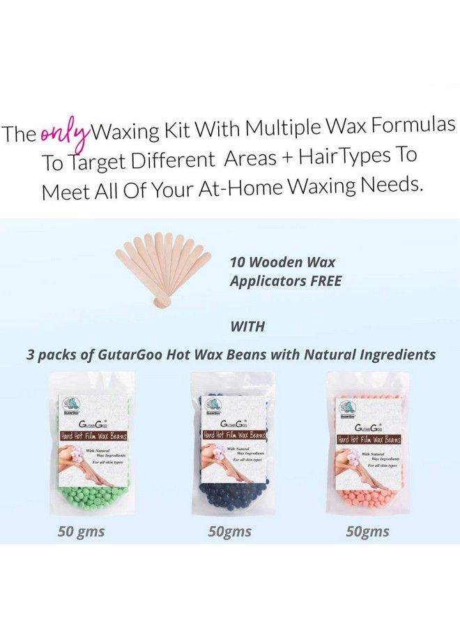 GutarGoo Painless Hair Removal Waxing Kit; 3 Packs Of Hard Film Hot Wax Beans For Stripless Body Wax At Home With Free Spatulas; Multiple Wax Beads For All Hair Types Eyebrow Face Bikini (50 Gms) - Image 4
