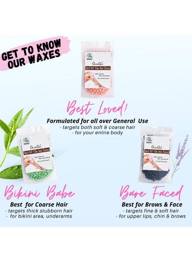 GutarGoo Painless Hair Removal Waxing Kit; 3 Packs Of Hard Film Hot Wax Beans For Stripless Body Wax At Home With Free Spatulas; Multiple Wax Beads For All Hair Types Eyebrow Face Bikini (50 Gms) - Image 3