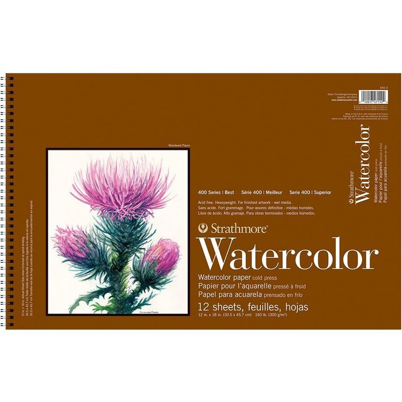 Strathmore P440-3 Watercolor Pad, 12"x18" Wire Bound, 12 Sheets - Image 1