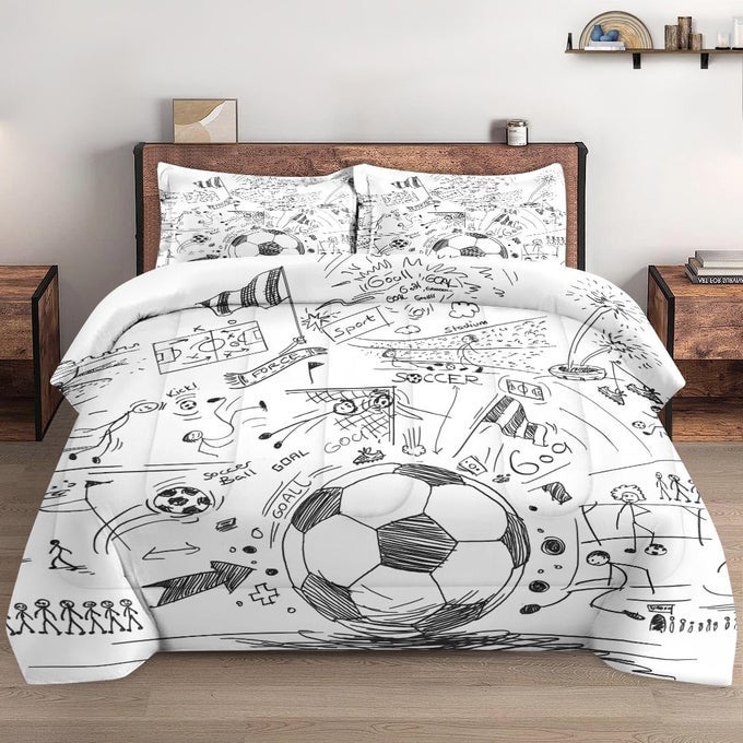 FULL SIZE COMFORTER SET WITH 2 PILLOWCASES GAME PAINTING BALL CUP SOCCER SOFT 3 PCS BEDDING FOR KIDS AND ADULTS BEDROOM BED DECOR