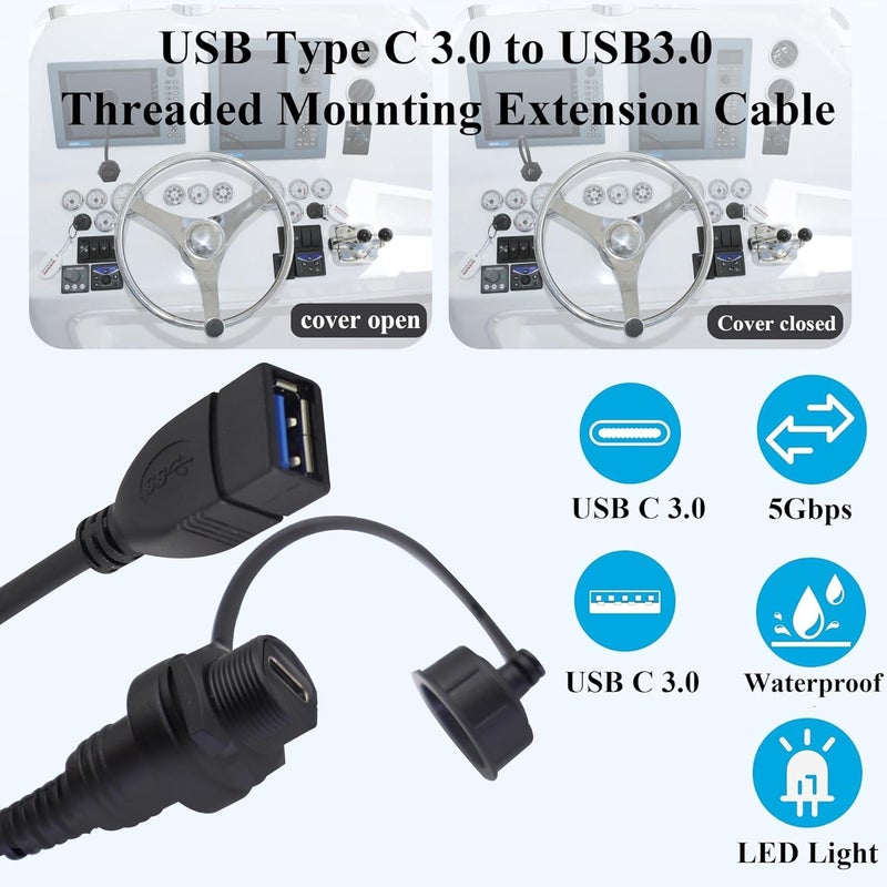 zdyCGTime USB 3.0 & USB C 3.0 Waterproof Car Cable Extension (30cm) - Image 4