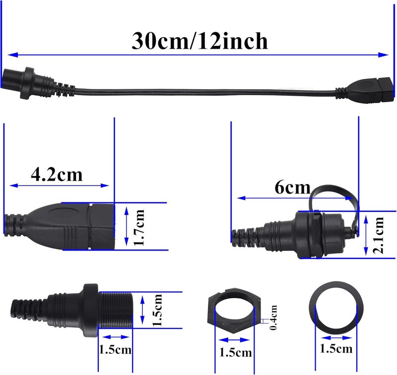 zdyCGTime USB 3.0 & USB C 3.0 Waterproof Car Cable Extension (30cm) - Image 2
