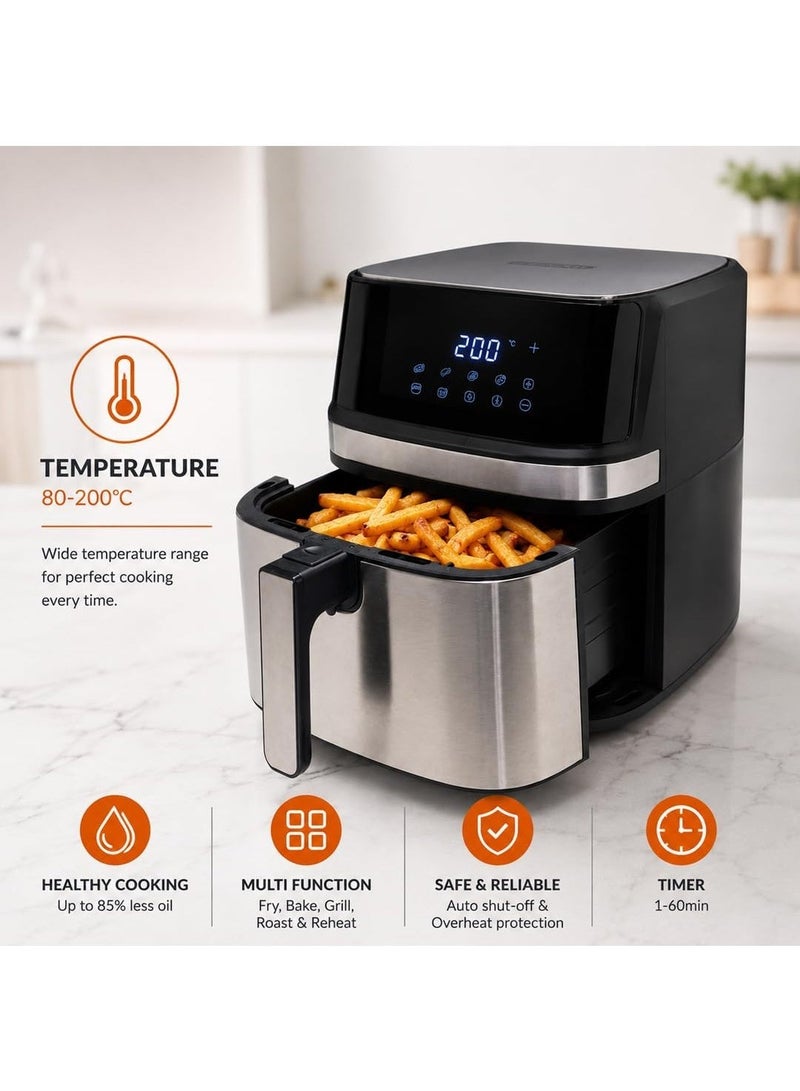 uniGENERAL Large Capacity Air Fryer 8L, 1700W, 80-200°C Adjustable Temperature, 60-Minute Timer, Metal Inner Cavity, Safety Power Cut-Off, 2-Year Warranty, Silver - Image 4