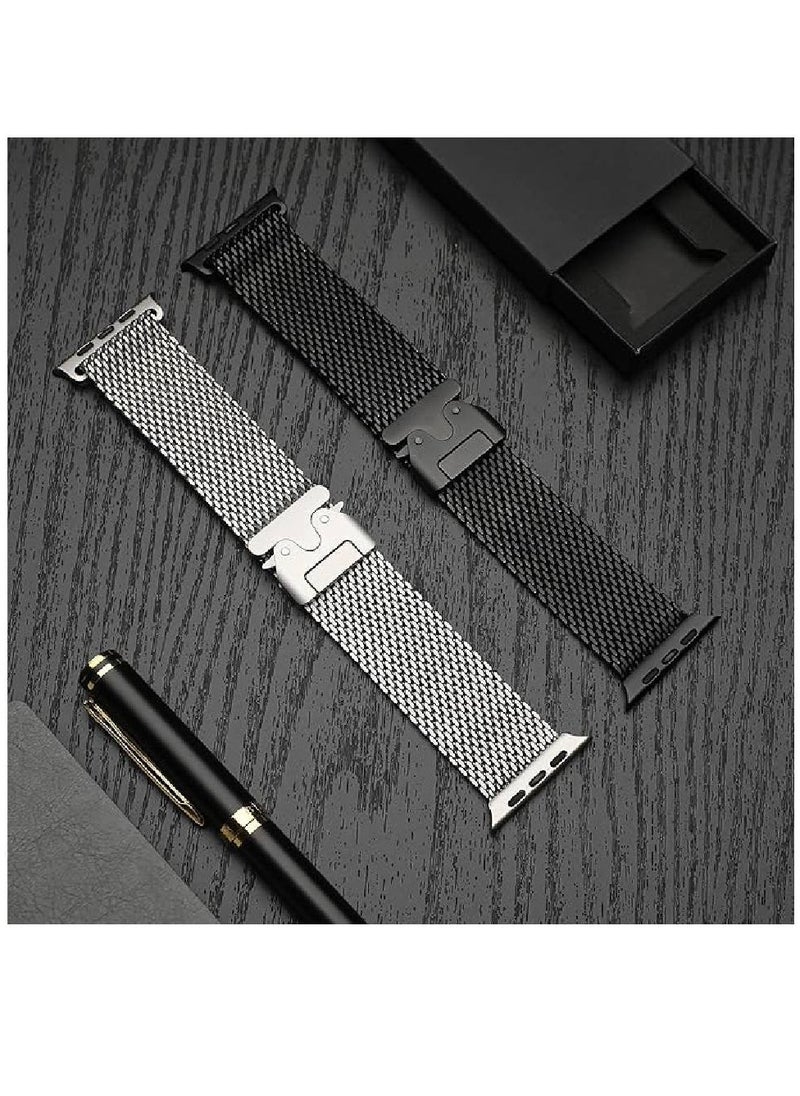 ZOOMEE - Milanese Loop Compatible with Apple Watch Bands 49mm 46mm 45mm 44mm 42mm for Men Women, Stainless Steel Mesh Loop with Parachute-style Buckle for iWatch Ultra 2 Series 10 9 8 7 6 SE 5 4 3 - Image 1