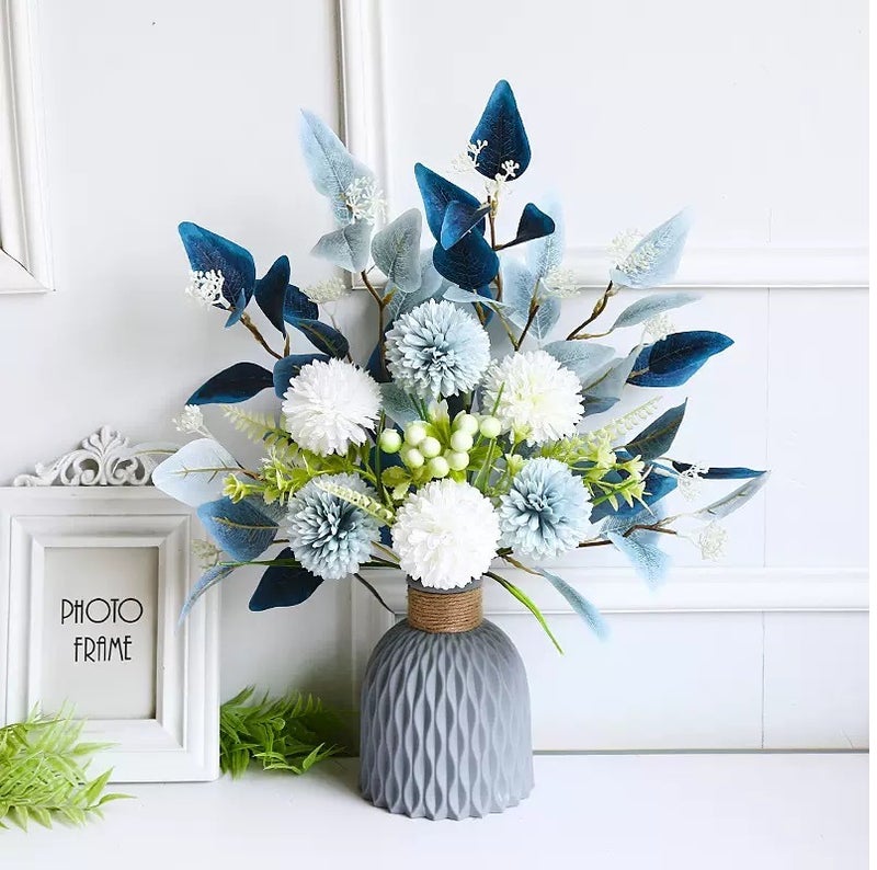 JAYATO Blue and White Hydrangea, Fake  Flowers, Silk Artificial Flowers, Faux Flower Arrangement Suitable for Party, Home Office Decoration, Wedding Flowers, Dining Table Centerpiece (No Vase) - Image 1