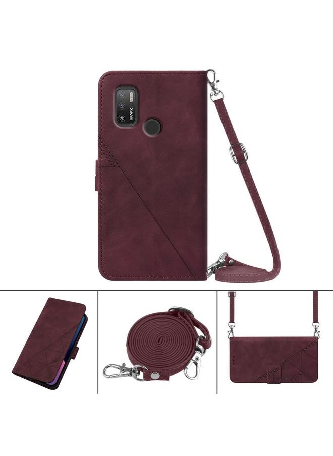 جراب هاتف Tecno Spark 5 Air / Spark 6 Air Crossbody مصنوع من الجلد المنقوش ثلاثي الأبعاد