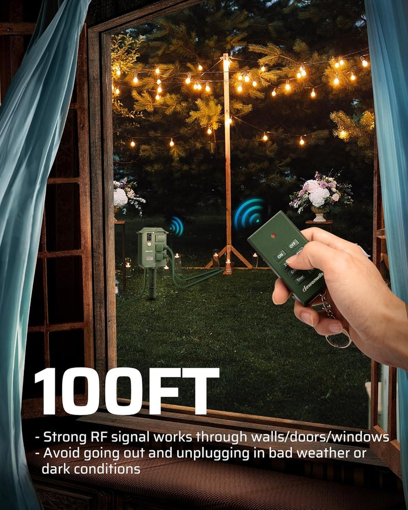 DEWENWILS Deventils Remote Control Outdoor Power Strip Stake Timer Stake Timer Green - Image 3