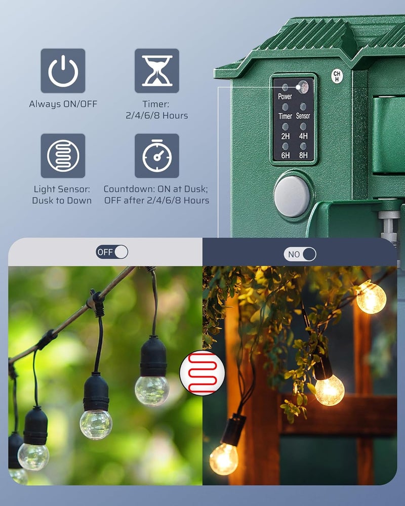DEWENWILS Deventils Remote Control Outdoor Power Strip Stake Timer Stake Timer Green - Image 2