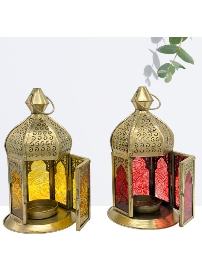 سوق ديزاينز مجموعة فوانيس من سوق ديزاينز - فوانيس شموع معدنية رمضانية لتزيين الطاولة والمنزل، فوانيس شموع للمجالس وزينة رمضان وديوالي، هدية صغيرة للأطفال لتزيين المنزل - Image 4